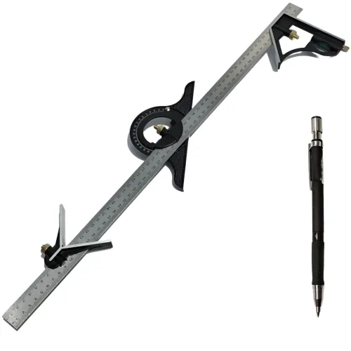 툴레보 다기능 콤비네이션 스퀘어 수평자 철자 각도자 연귀자 목공자 측정자 600mm + 2mm 홀더팬, 1개