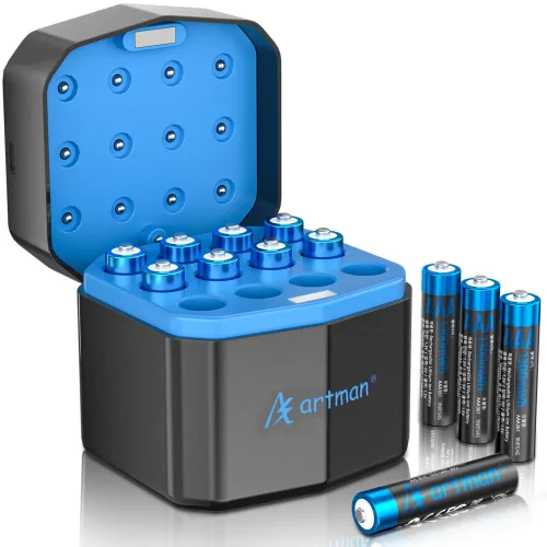 Artman AAA 충전지 충전기 세트, 1.5V 리튬이온 1300mWh 고용량, 고방전 충전식 건전지, 게임패드 카메라 플래시 손전등용, USB-C 고속 충전, 과충전 보호, 1개, 12개입