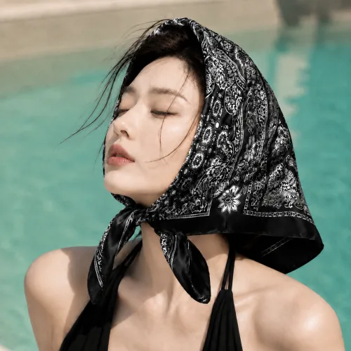 EHLIVE 페이즐리 헤어 여름 스카프 머리두건 큰사이즈 실크감촉 손수건 남녀공용 러닝 등산 여행 바닷가