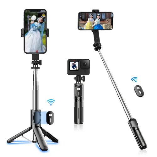 NICESUN 미니 블루투스 휴대폰 삼각대, 스마트폰/카메라/고프로 삼각대 셀카봉, 71cm, P06, p06, 블랙, 1개