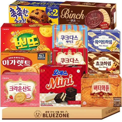 사무실 과자 세트 촉촉한초코칩1 크라운산도딸기1 버터와플1 뽀또치즈1 오예스미니1 화이트하임1 초코하임1 빈츠1 마가렛트1 쿠크다스케이크1 쿠크다스화이트1 몽실1, 12개, 과자
