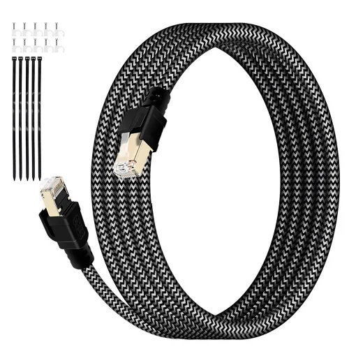 HUO JI CAT8 40Gbps 초고속 게이밍 랜케이블 인터넷 랜선, 검정색, 1개, 10m