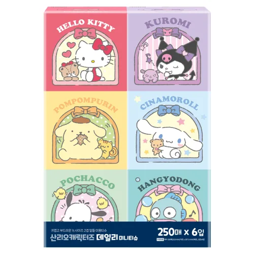 ITC 산리오캐릭터즈 데일리 미니 천연펄프 미용티슈 2겹, 6개, 250매