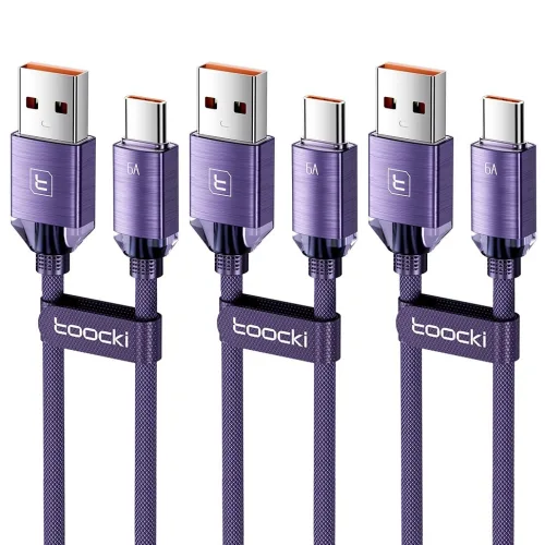 Toocki 아연합금 USB A-C타입 고속 충전케이블, 3개, 2m, 퍼플