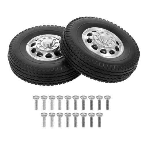 2Pcs 1/14 Model Truck Wheel compatible with Rim Rubber Wheel Tires compatible with w/ 10 Spokes Upg
