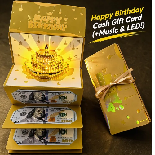 3D입체 생일 축하카드 popup card 멜로디 팝업 축하카드, 1개, 골드(용돈수납_줄줄이카드)