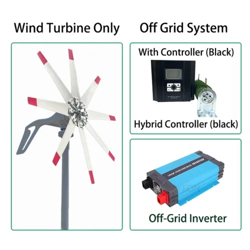 전압 저소음 3KW 12V 수평형 풍력 터빈 발전기 영구 자석 가정용 하이브리드 컨트롤러 포함