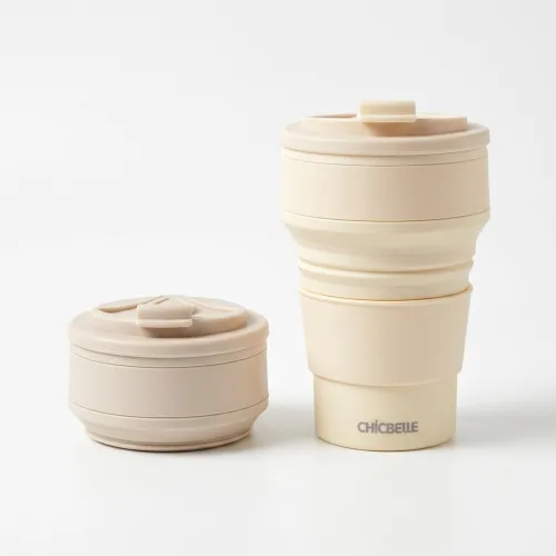 [시크벨] 접이식 실리콘 텀블러 휴대컵, 오트+모카 컬러, 2개, 500ml