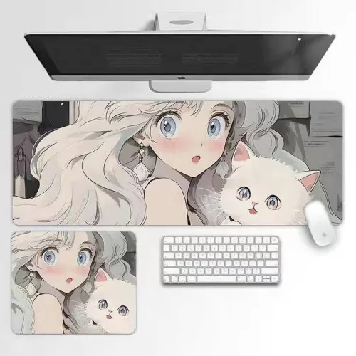 애니메이션 소녀 대형 마우스패드 테이블 키보드 패드, 1개, 화이트21cm*26cm