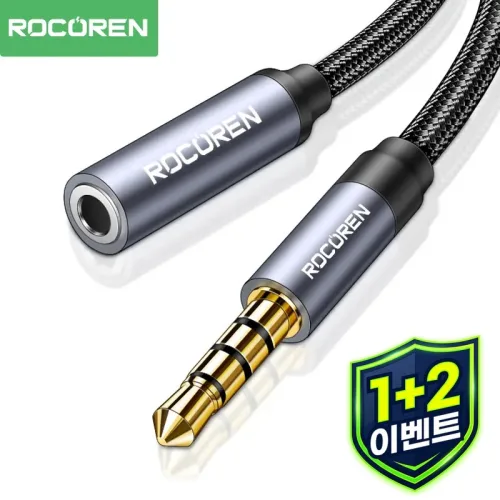 [1+2] Rocoren AUX 케이블 3.5mm 잭 남성-여성 오디오 확장 스피커 변환기 전화 헤드폰 노트북 태블릿 어댑터