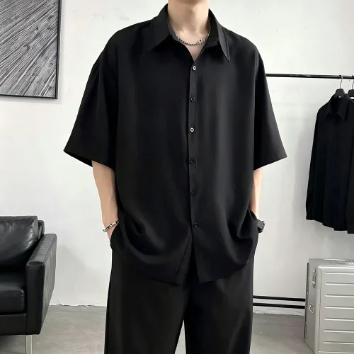 남성 오버핏 반팔 셔츠 블랙 무지 여름 시원한 셔츠