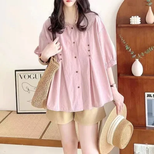 루스리더 여성 여름 카라넥 벌룬 블라우스 V508