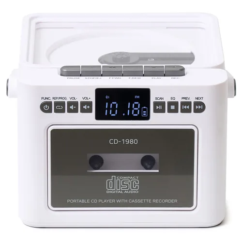 롯데알미늄 무선 카세트 양방향 블루투스 USB MP3 CD플레이어, 화이트, CD-1980