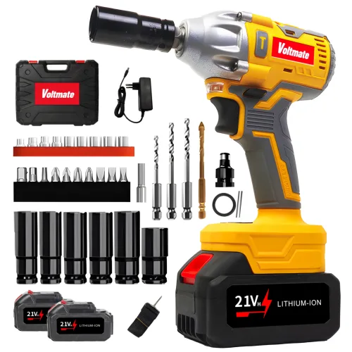 [국내발송] VoltMate 독일 21V 다용도 전동렌치 350N 4.0Ah 고출력무선임팩트드릴 무단변속 전문 전동렌치 임팩트드릴 해머전동드릴 배터리2개 세트, 1세트