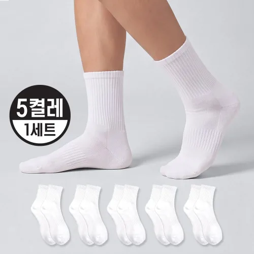 OP 남성용 스포츠 중목 양말 면75% 양말 프리미엄 이중쿠션 땀흡수 통기성 발냄새 방지 5켤레