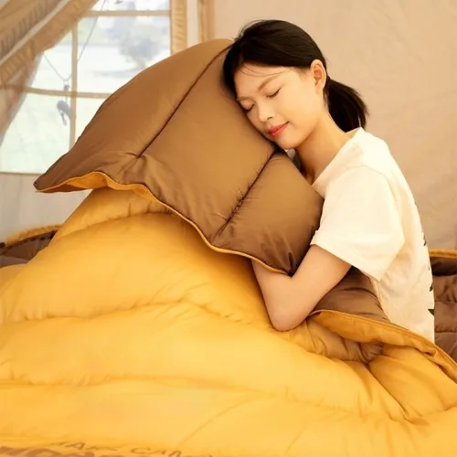 캠핑용품 침낭 캠핑이불 더블 2인용 보온 방한 사계절 가능한 압축 수납 가벼운 휴대용, 1개, 갈색 2200g