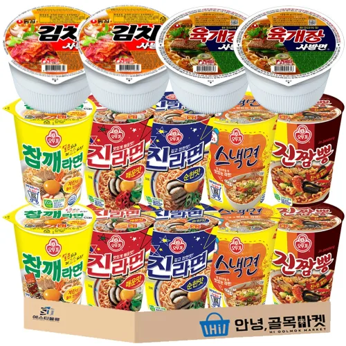 인기 소컵 라면 혼합 세트 ( 진라면 매운맛 2 + 진짬뽕 2 + 스낵면 2 + 참깨라면 2 + 진라면 순한맛 2 + 육개장사발 2 + 김치사발 2 + 부스터 ), 14개