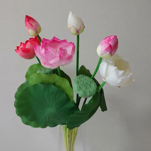 연꽃가지조화-67cm 인조 연꽃송이 부처님오신날 사월초파일행사 조화장식 꽃꽃이 꽃다발, 1개, 핑크
