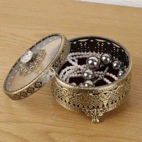 deco 스틸 원형 보석함 앤틱골드신주 3종 사이즈, 앤틱골드신주 (중) 12cm*10cm, 1개