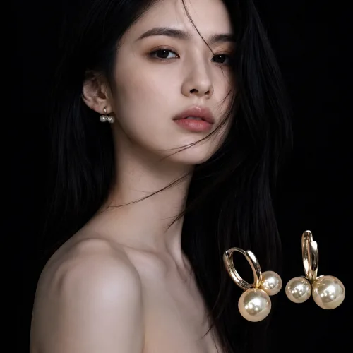 아뜨라 14k도금 더블 링 투웨이 꽃 진주 큐빅 데일리 귀걸이 알러지방지 웨딩