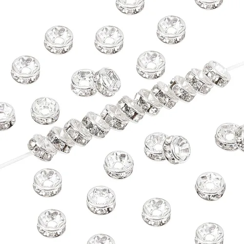 200개 황동 라인스톤 스페이서 비즈 A등급 직선형 플랜지 론델 크리스탈 실버 5x2.5mm 구멍: 1mm, 은색, 200개