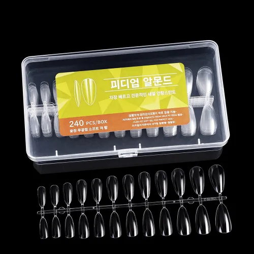 아몬드형, 스틸레토형 롱연장 전부착 투명 네일팁 부드럽고 얇은 타입 240입, 1개, 아몬드형 네일팁
