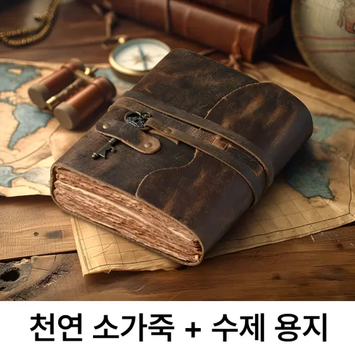 InLoop 빈티지 천연 가죽 다이어리 노트, 브라운계열
