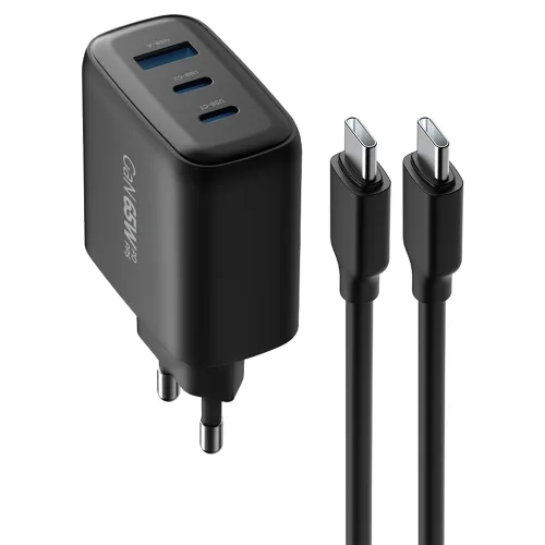 뉴클 GaN 65W PPS 초고속 충전기 3포트 + 케이블 2m 세트, 블랙, 1세트