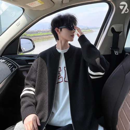 708090 남성용 지퍼 스탠칼라 니트 가디건