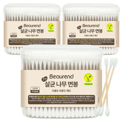뷰렌드 비건 멸균 나무 면봉, 350개입, 3개