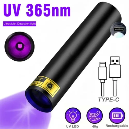 미니 3W 365nm UV 플래시라이트 충전식 자외선 블랙라이트 토치 매니큐어 고양이/강아지 소변 백선 감지 돈/광석/전갈 감지 램프