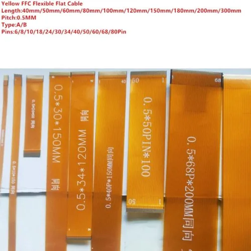 FFC FPC 노란색 플랫 플렉시블 케이블 0.5mm 피치 6P 8P 10P 18P 24P 30P 34P 40P 50P 60P 68P80 핀 LCD 스크린 라인