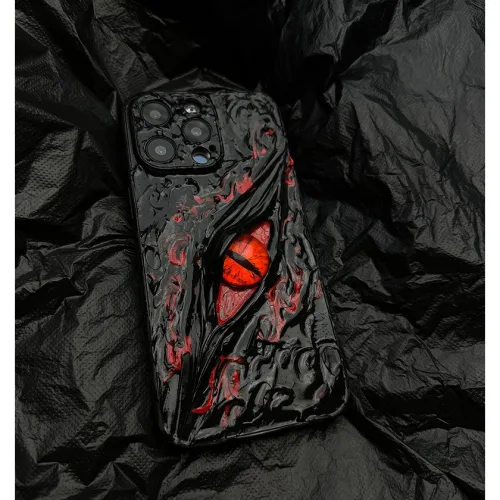 3D glossy red demon's eye is suitable for case 15/14/13/16/17/Pro Max phone cases, in dark style