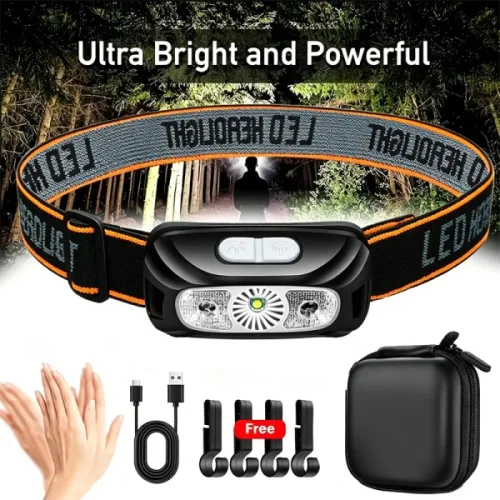 호환강한 라이트 헤드램프 휴대용 LED 센서 USB 충전식 헤드 손전등 야외 캠핑 낚시 비상 랜턴