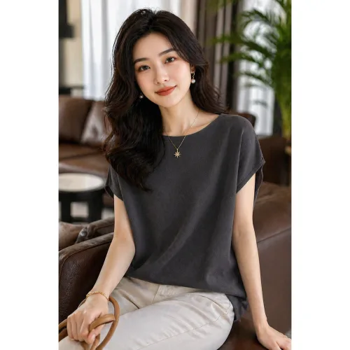 MINA STYLE 쿨 니트 반팔티 여성 여름 루즈핏 프렌치 감성 데일리 시원한 라운드넥