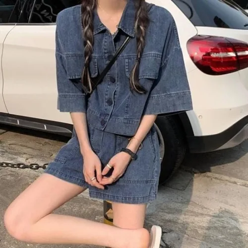 [룽스_6820]여성 여성셋업 반팔 데님 투피스 셋업 (52065254)
