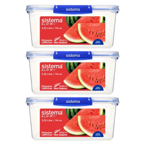 Sistema 시스테마 Klip It+ 모듈러 사각 식품 보관 밀폐용기, 3개, 3.35L