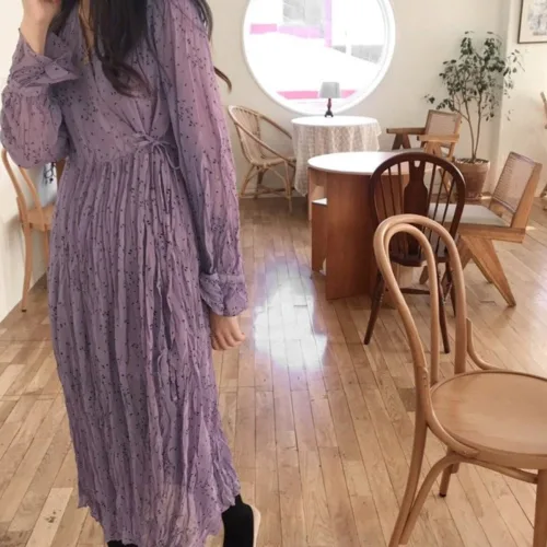 퀸앤조이 도트 쭈글이 주름 롱원피스
