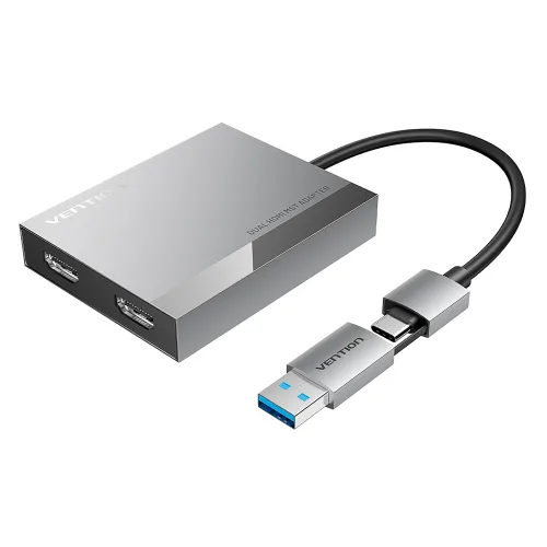 벤션 USB C타입 듀얼 HDMI 4K 60Hz 디스플레이링크 어댑터 ACX(ACXHB), 메탈실버, 1개