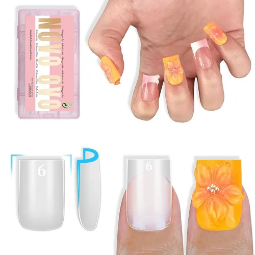 NOVO OVO Sharp Square Short Nail Tips Press on, Natural (Not Sculpted) 샤프 스퀘어 쇼트 네일 팁, 프레스온, 내추럴(조각