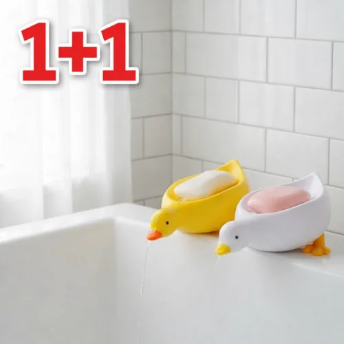 원앤모어 귀여운 물빠짐 오리 비누 받침대 1+1, 1세트, 화이트+옐로우