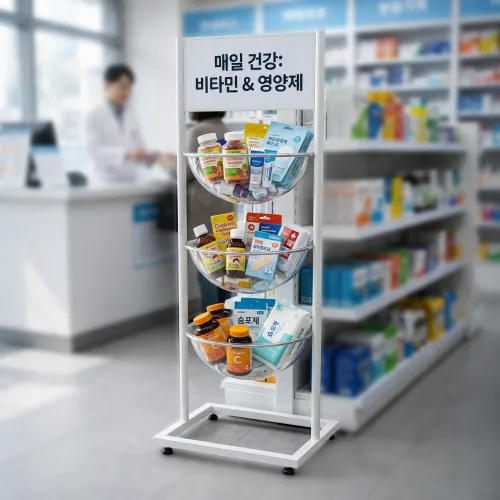 한진온 3단 반구형 철제 와이어 아크릴 진열매대 350mm, 1개, 화이트