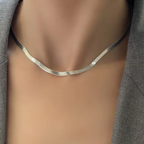 실버925 뱀줄 체인 목걸이 납작 스네이크 이태리체인 4mm