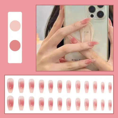 핑크 그라데이션 프레스온 네일팁 24P 셀프 네일아트 셀프네일 붙이는네일 네일글루