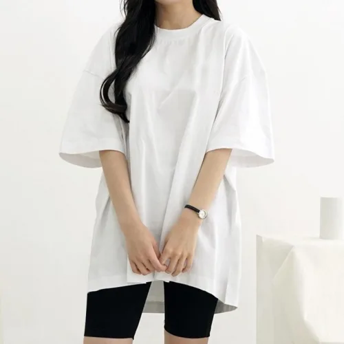 큐티팝 면 100% 오버핏 무지 반팔티셔츠