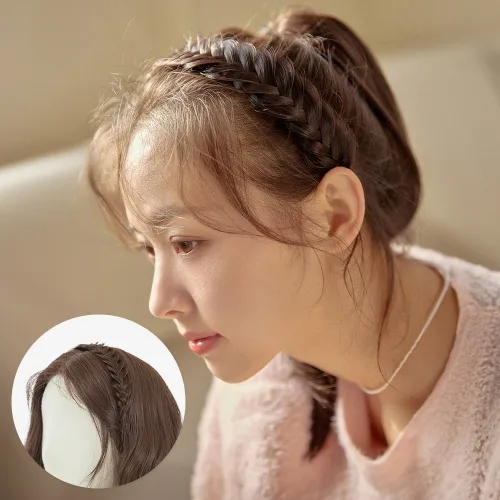 내추럴 벼머리 띠 악세사리가발 머리띠 헤어밴드 꼬임 땋은머리 올림머리 한복가발, BC4 다크브라운