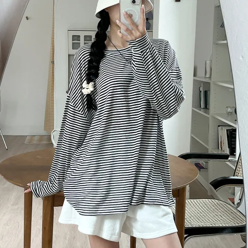 투데이앤룩 여성용 루즈핏 스트라이프 티
