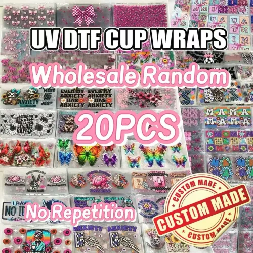 20개 미스터리 팩 랜덤 도매 UV DTF 16온스 방수 전사지 UVDTF 스티커 16온스 텀블러 컵 랩 중복 없음
