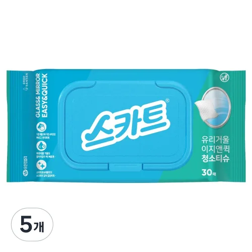 스카트 유리거울 이지앤퀵 청소티슈 30p, 5개, 200 x 140 mm