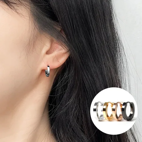 VARAM [한쌍] 써지컬316L스틸 플랫 미니 14mm링 원터치 귀걸이